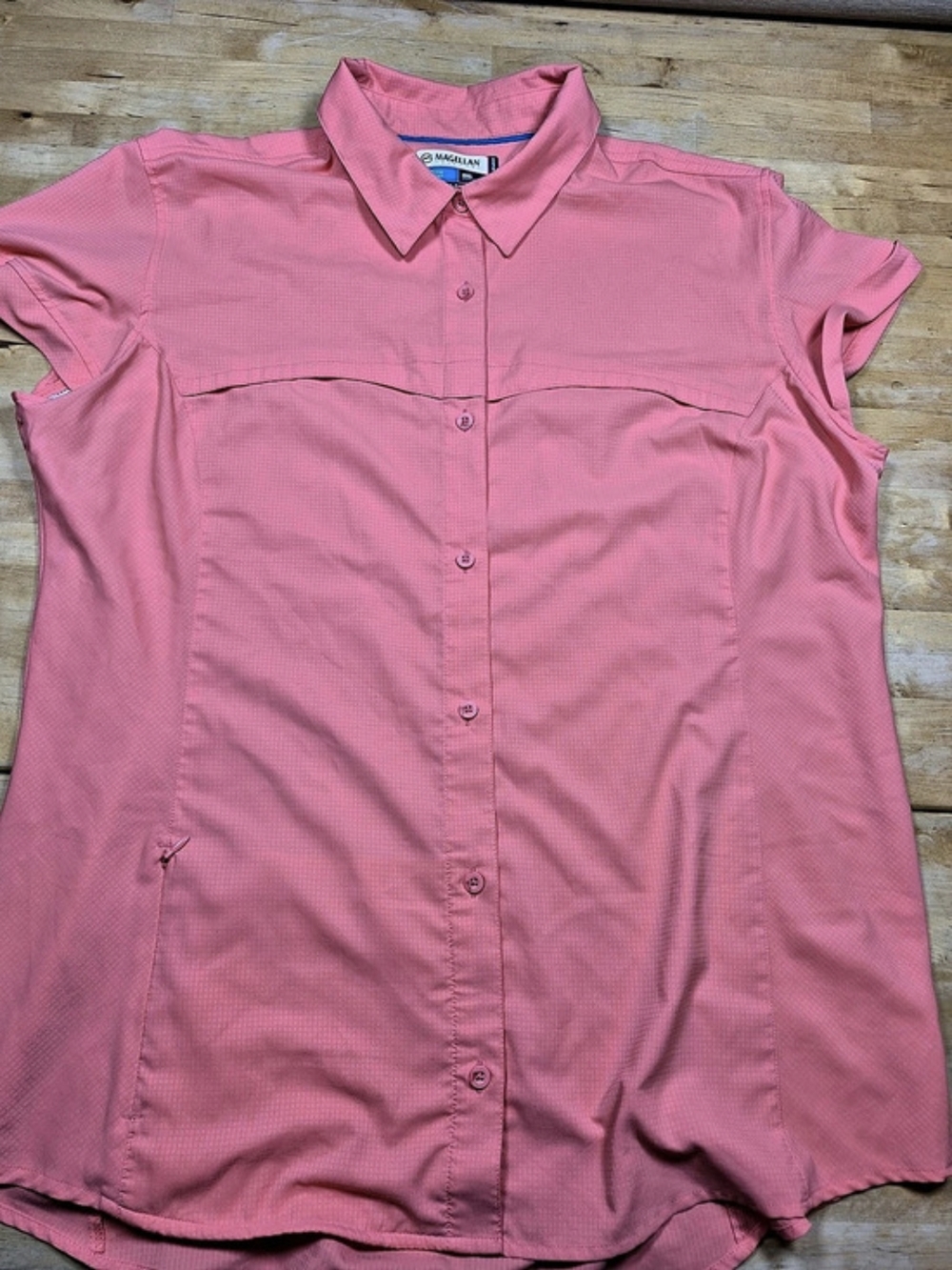 Magellan Outdoors Fish Gear Shirt Pink/ Coral Semi-Fitted Shirt XXL